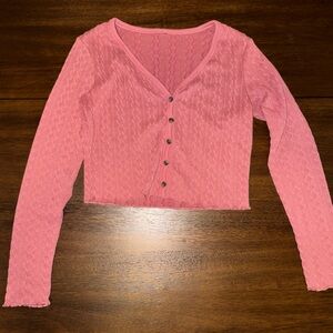 Women's Pink V-Neck Button Front Knit Top